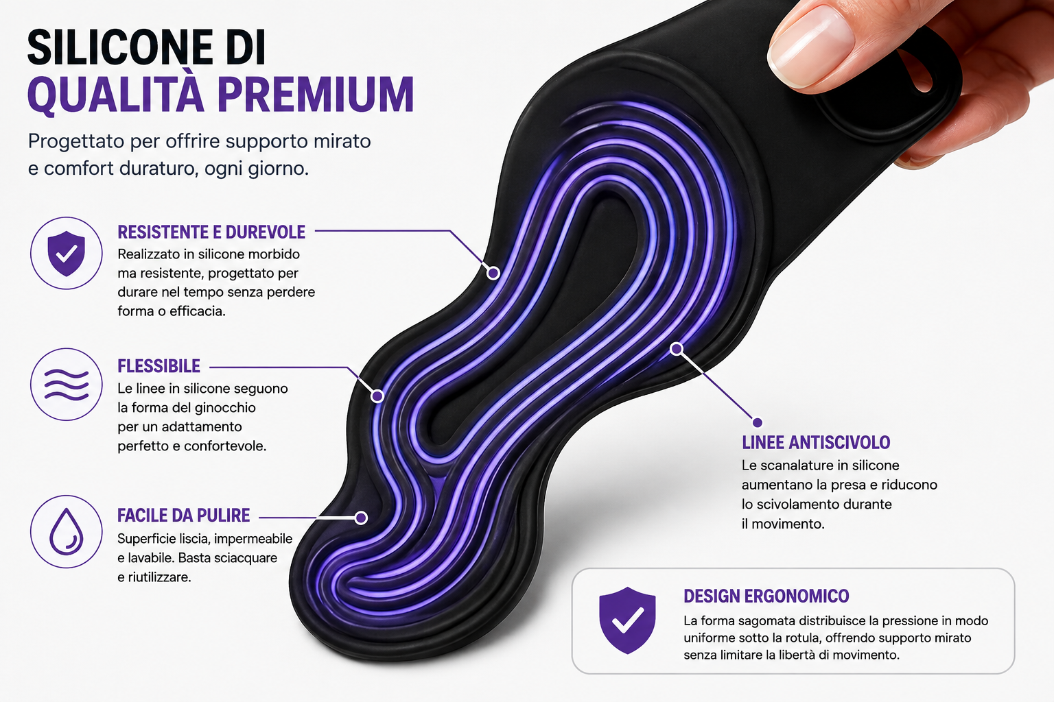 Infografica: cuscinetto interno in silicone di qualità premium